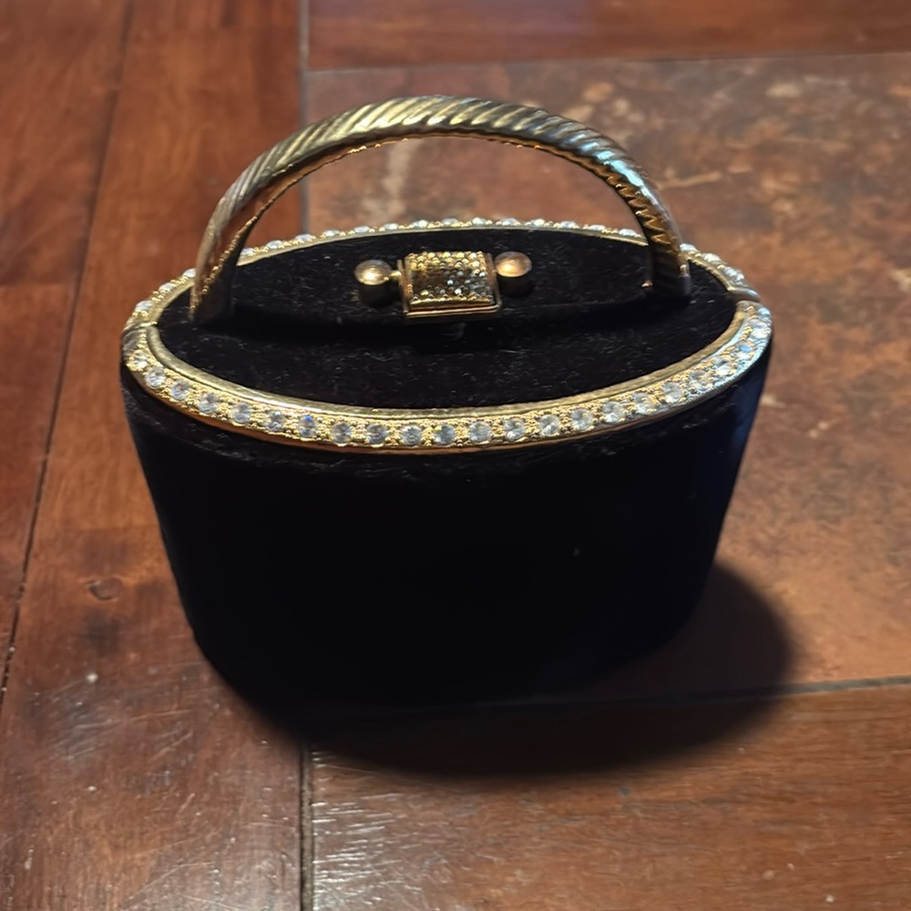 Black Velvet hand purse with faux diamonds & gold trim